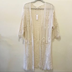 NWT Anthropologie TheKorner Crochet cream duster cardigan